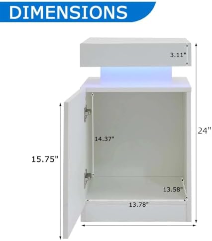 Nightstand with LED Lights Set of 2, 2 Pieces Bedside Tables with Storage Cabinet, Modern End Tables for Bedroom, White