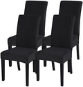 SearchI Dining Room Chair Covers Set of 4, Stretch Jacquard Parsons Chair Slipcovers Removable Washable Kitchen Chair Protector Cover for Dining Room, Hotel, Ceremony (Black Rhombus)