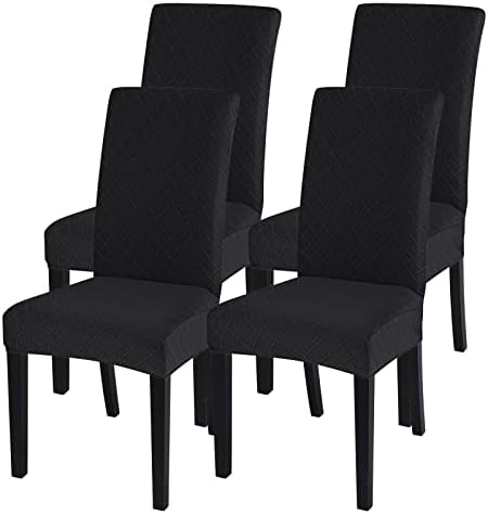 SearchI Dining Room Chair Covers Set of 4, Stretch Jacquard Parsons Chair Slipcovers Removable Washable Kitchen Chair Protector Cover for Dining Room, Hotel, Ceremony (Black Rhombus)