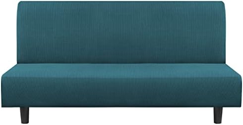Flamingo P Stretch Armless Futon Covers Full Queen Futon Couch Covers Slipcover Futon Sofa Cover Futon Bed Cover Furniture Protector Covers with Elastic Bottom, Soft Thick Jacquard Washable, Deep Teal