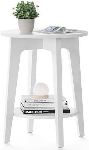 VASAGLE Round Side Table with Lower Shelf, End Table for Small Spaces