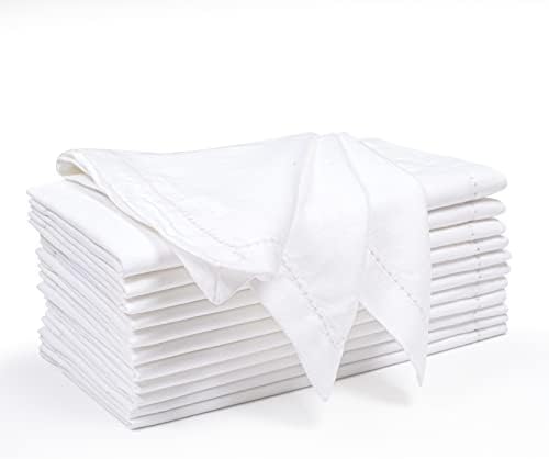 Ramanta Home White Linen Cloth Dinner Napkin Set of 12, 18x18 Inch