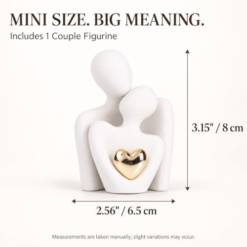 Mini Couple Statue, Ceramic Figurine for Shelf Decor, 3.15" White