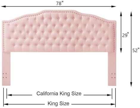 24KF Upholstered Button Tufted King Size Headboard with Nailhead Trim, Elegant Boucle Fabric California King headboard, 6031-K-Boucle-Pink