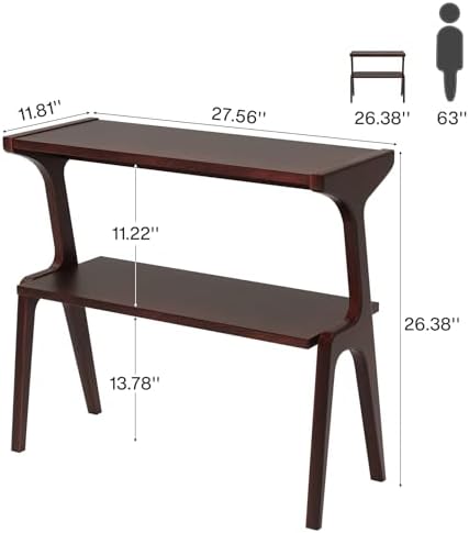 Tribesigns Set of 2 Solid Wood Side Table, 2-Tier Farmhouse End Table with Storage Shelves, Slim Side Table for Couch with Unique Legs, Long Bedside Table for Bedroom, Living Room, Burgundy