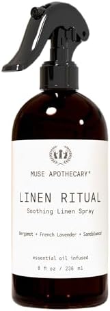 Muse Apothecary Linen Ritual - Aromatic, Soothing, and Relaxing Linen Mist, Laundry and Fabric Spray - Infused with Aromatherapy Essential Oils - 8 oz, Bergamot + French Lavender + Sandalwood