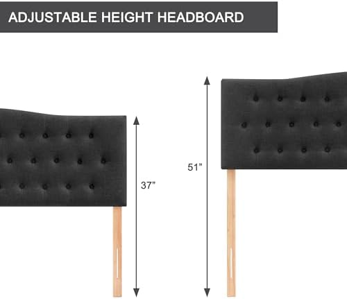 Tufted Headboard Twin Size, Solid Wood Adjustable Height Head Board, Black