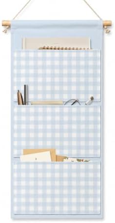 IAXIC Blue Gingham Wall Hanging Organizer, Canvas Storage for Nursery