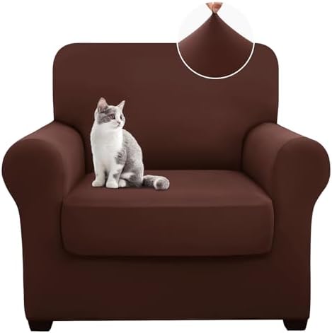 hyha 2 Pieces Chair Covers for Living Room, Chair Slipcovers Stretch Slipcovers for A Separate Cushion Couch Sofa, Armchair Covers Washable Sofa Covers (Armchair, Chocolate)