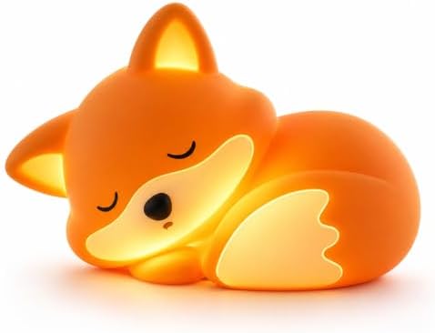 Fox Night Light for Kids Ages 3+, Squishy Silicone Fox Lamp with 20-Minute Timer, Rechargeable Animal Nightlight with 2 Brightness Levels