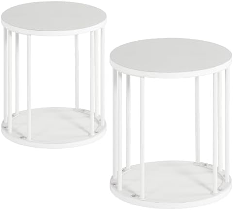 HDANI Wooden Stool Set of 2 for Kids,Adults,300lbs Load Capacity Garden Round Wood Stool,Non-Slip Small Step Stool for Plant Stand,Kitchen,Bathroom and Bedroom,White