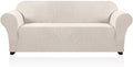 PrinceDeco Stretch Sofa Cover Slipcover Couch Covers for 3 Cushion Couch Furniture Protector Sofa Covers with Non Slip Elastic Bottom Dogs Pet Friendly Fitted (Sofa, Ivory)