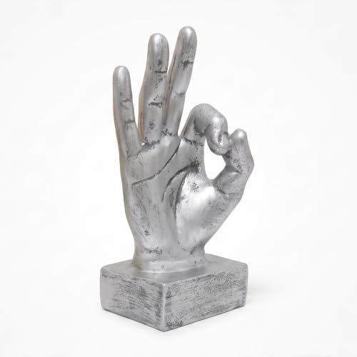 Nice purchase Hand Finger Gesture Desk Statues Fingers Sculpture Creative Home Living Room Cabinet Shelf Decoration (OK Gesture in Silver)