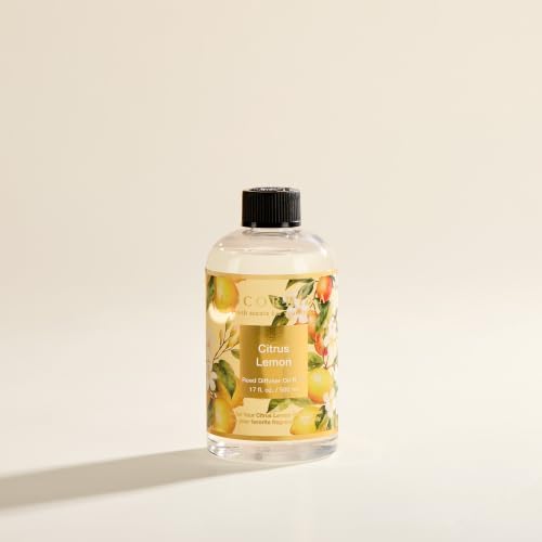 Cocorrína Reed Diffuser Refill Citrus Lemon 17oz (500ml) with 8 Rattan Sticks - Premium Long-Lasting Essential Oil, Home Fragrance for Bedroom, Bathroom Home Decor