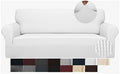 JIVINER High Stretch Couch Covers for 3 Cushion Couch 1-Piece Jacquard Elastic Sofa Slipcovers Anti Slip Sofa Cover with Elastic Bottom Furniture Protector for Kids Pets (Sofa, White)