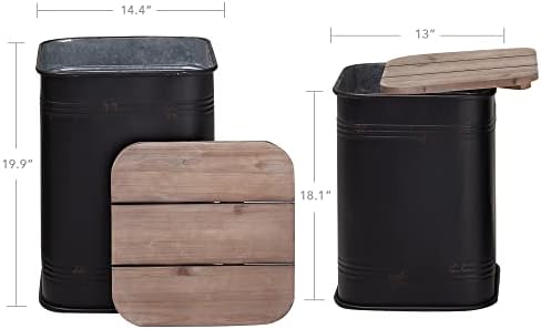 RUSTOWN Farmhouse Accent Side Table, Set of 2 Galvanized Storage Ottoman