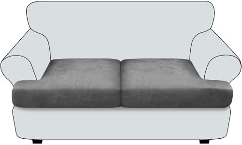 T Cushion Loveseat Sofa Cover Leather-Look 2PC Stretch Sofa Seat Cushion Slipcover Individual Couch Seat Covers with Elastic Bands, Pet-Friendly, Non-Slip, Easy Fit - Grey