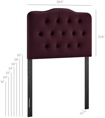 Modway Annabel Performance Velvet Adjustable Twin Headboard in Mulberry - Stain-Resistant Padded Headboard Only with Diamond Button Tufting and 7 Height-Adjustable Positions