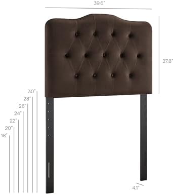 Modway Annabel Performance Velvet Adjustable Twin Headboard in Chocolate Brown - Stain-Resistant Padded Headboard Only with Diamond Button Tufting and 7 Height-Adjustable Positions