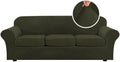 H.VERSAILTEX High Stretch Sofa Slipcover 4 Piece Cover Velvet Furniture Protector Form Fit Thick Velvet Extra Large Sofa Cover for 3 Cushion Couch Width Up to 97 Inch (Large Sofa, Olive)