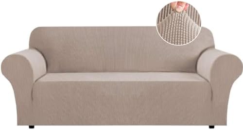 Flamingo P High Stretch Sofa Slipcover Non Slip Couch Cover for 3 Cushion Couch Washable Pet Furniture Protector Covers with Elastic Bottom, Thick Jacquard Fabric (Large, Sand)