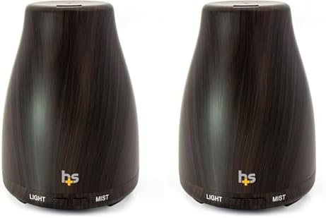 HealthSmart Essential Oil Diffuser, Cool Mist Humidifier and Aromatherapy Diffuser with 150ML Tank Ideal for Small Rooms, Adjustable Timer and Mist Mode, Wood Grain Brown (Pack of 2)