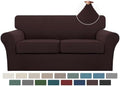 Turquoize 3 Piece Sofa Covers For 2 Cushion Couch Sofa Slipcover Soft Couch Cover For Dogs-Washable Sofa Furniture Covers With 2 Individual Cushion Covers, Feature Thick Fabric (2 Cushion Sofa, Brown)