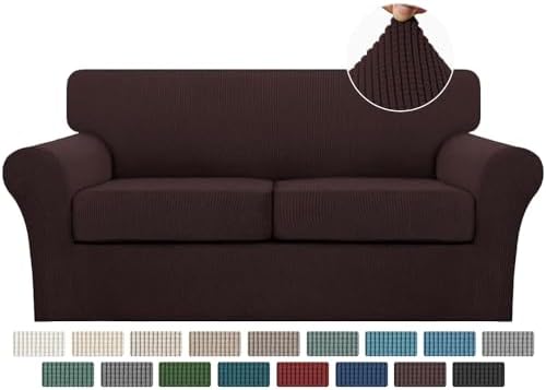 Turquoize 3 Piece Sofa Covers For 2 Cushion Couch Sofa Slipcover Soft Couch Cover For Dogs-Washable Sofa Furniture Covers With 2 Individual Cushion Covers, Feature Thick Fabric (2 Cushion Sofa, Brown)
