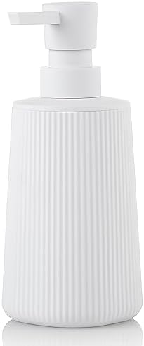 Small Soap Dispenser for Bathroom and Kitchen, Modern Farmhouse Striped Style Plastic Hand Soap Dish Soap Dispenser with Pump Matte White