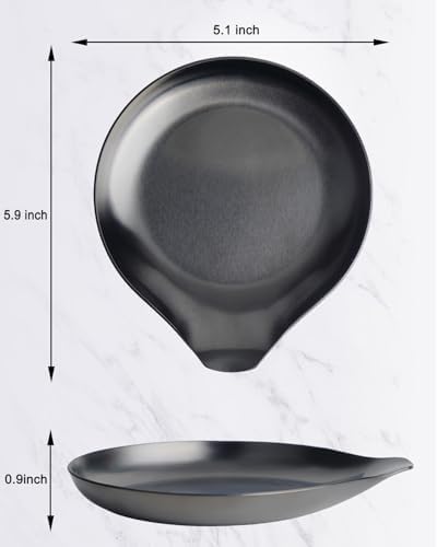 VanlonPro Stainless Steel Spoon Rest, Spatula Ladle Holder, Stainless Steel Utensil Spoon Rest Holder, Brushed Finish, Dishwasher Safe 5.9 x 5.1 Inch (Round Black 1PC)