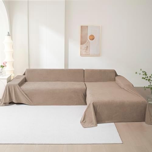 MEETSKY Couch Covers for 3 Cushion Couch Sofa, Washable Sectional Couch Covers L Shape Sofa Cover Soft Slipcovers Couch Furniture Protector for Pets Dogs Kids, 91" x 118", Khaki