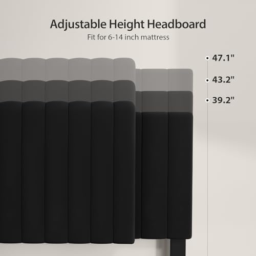 Upholstered Headboard Full/Queen/King Size，Adjustable Height & Width, Black