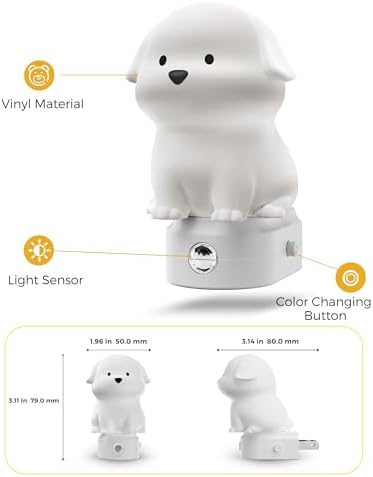L LOHAS LED Plug in Night Light for Kids 2 Pack, 3D Cute Puppy Night Lights