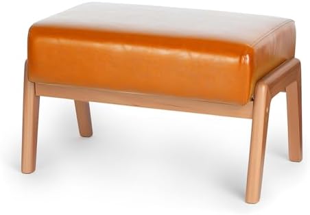 15inch Ottoman Foot Rest, Leatherette Ottoman Bench, Modern Accent Sofa Stool Foot Stool for Accent Chair, Walnut Wood Frame & Thickness Cushion, Yellowish