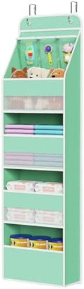 Univivi Fabric Over Door Hanging Organizer for Baby Nursery, Green, 5-Shelf