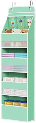 Univivi Fabric Over Door Hanging Organizer for Baby Nursery, Green, 5-Shelf