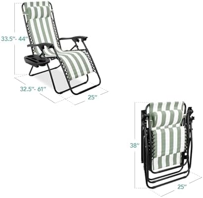Best Choice Products Zero Gravity Chair Recliner, Sage Green Striped
