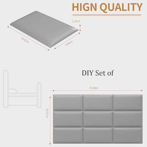 Headboards Wall Panel for Queen and King, Self-Adhesive 3D Wall Panels, Upholstered Wall Panel for Bedroom/Living Room (9 Pieces 9.84 in x 23.6 in)