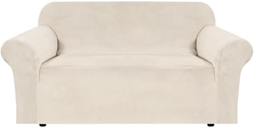H.VERSAILTEX Stretch Velvet Loveseat Covers for 2 Cushion Couch Covers for Living Room Sofa Covers Slipcovers with Non Slip Straps Bottom, Ultra Thick Comfy Velour (Width 58"-72", Ivory)
