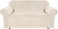 H.VERSAILTEX Stretch Velvet Loveseat Covers for 2 Cushion Couch Covers for Living Room Sofa Covers Slipcovers with Non Slip Straps Bottom, Ultra Thick Comfy Velour (Width 58"-72", Ivory)