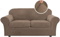 H.VERSAILTEX Real Velvet Plush 3 Piece Stretch Sofa Covers Couch Covers for 2 Cushion Couch Sofa Slipcovers Width Up to 90 Inch Feature Thick Soft Stay in Place (Sofa, Mocha)