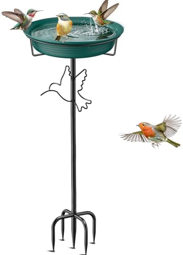 Bird Baths for Outdoors, Detachable Birdbaths for The Garden Clearance, Heavy Duty Freestanding Bird Baths, Bird Bath Bowl Spa & Birdfeeder with 5-Pronged Metal Stake Stand (Green-2)