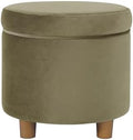 HomePop Home Decor | Upholstered Round Storage Ottoman | Ottoman with Storage for Living Room & Bedroom, Light Sage Green Velvet Large