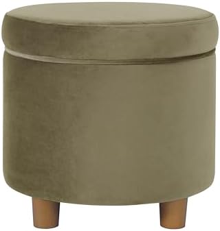 HomePop Home Decor | Upholstered Round Storage Ottoman | Ottoman with Storage for Living Room & Bedroom, Light Sage Green Velvet Large