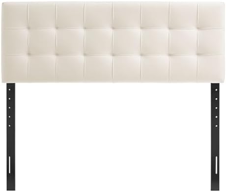 Modway Lily Performance Velvet Full Size Headboard with Biscuit Tufting in Alabaster - Stain-Resistant Upholstery with Padded Design and 5 Height-Adjustable Mounts