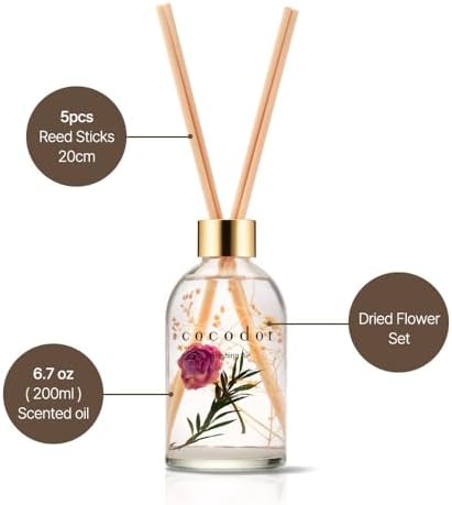 COCODOR Herbarium Reed Diffuser/April Breeze/6.7oz(200ml)/ Fragrance Scent Essential Oil Stick Diffuser Set for Bedroom Bathroom Home Décor