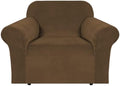 H.VERSAILTEX Stretch Velvet Armchair Cover Couch Covers 1 Cushion Chair Slipcover for Living Room Furniture Cover Crafted from Thick Comfy Rich Velour (Chair 31"-49", Bronze Brown)