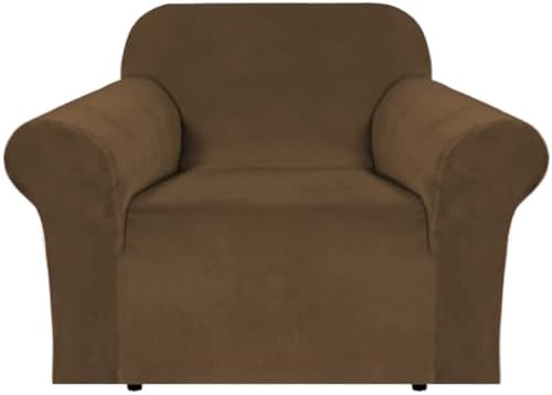 H.VERSAILTEX Stretch Velvet Armchair Cover Couch Covers 1 Cushion Chair Slipcover for Living Room Furniture Cover Crafted from Thick Comfy Rich Velour (Chair 31"-49", Bronze Brown)