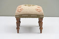 Handmade Jute Upholstered Ottoman Stool | Square Foot Rest with Wooden Legs | Decorative Accent Seating for Bedroom, Living Room, Entryway, Vanity & Hallway (Beige-Green)