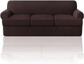 PrinceDeco T Cushion Sofa Slipcover 4 Pieces Sofa Covers for T Cushion Couch Soft Sofa Slip Covers Furniture Protector with 3 Individual T Shape Seat Covers (70"-88") Washable, Brown